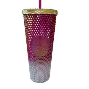*NEW* Starbucks 2024 Pearl Ruby White Gold Ombre Studded Tumbler 24oz Venti Cup